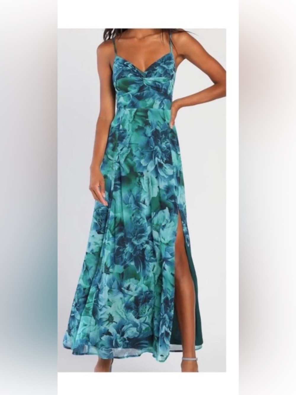 Lulu's Teal & Navy Floral Maxi Dress